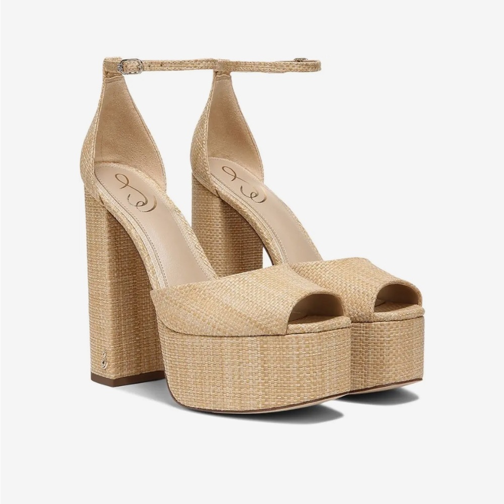 Sam Edelman Kori Raffia Ankle Strap Platform Dress Sandals- Size 6